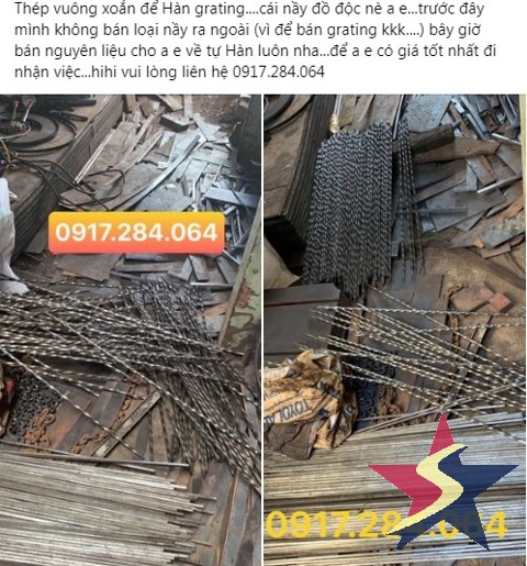 bán thép vuông xoắn,  bán thép vuông xoắn làm grating, thép vuông xoắn làm grating, sản xuất grating, sản xuất mương thoát nước, gia công cơ khí, bán thép vuông, Cơ Khí Sao Việt