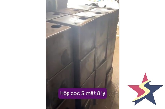 hộp cọc 5 mặt 8 ly, gia công hộp cọc thép, cơ khí hộp cọc, hộp cọc xây dựng, hàn hộp cọc dày 8mm